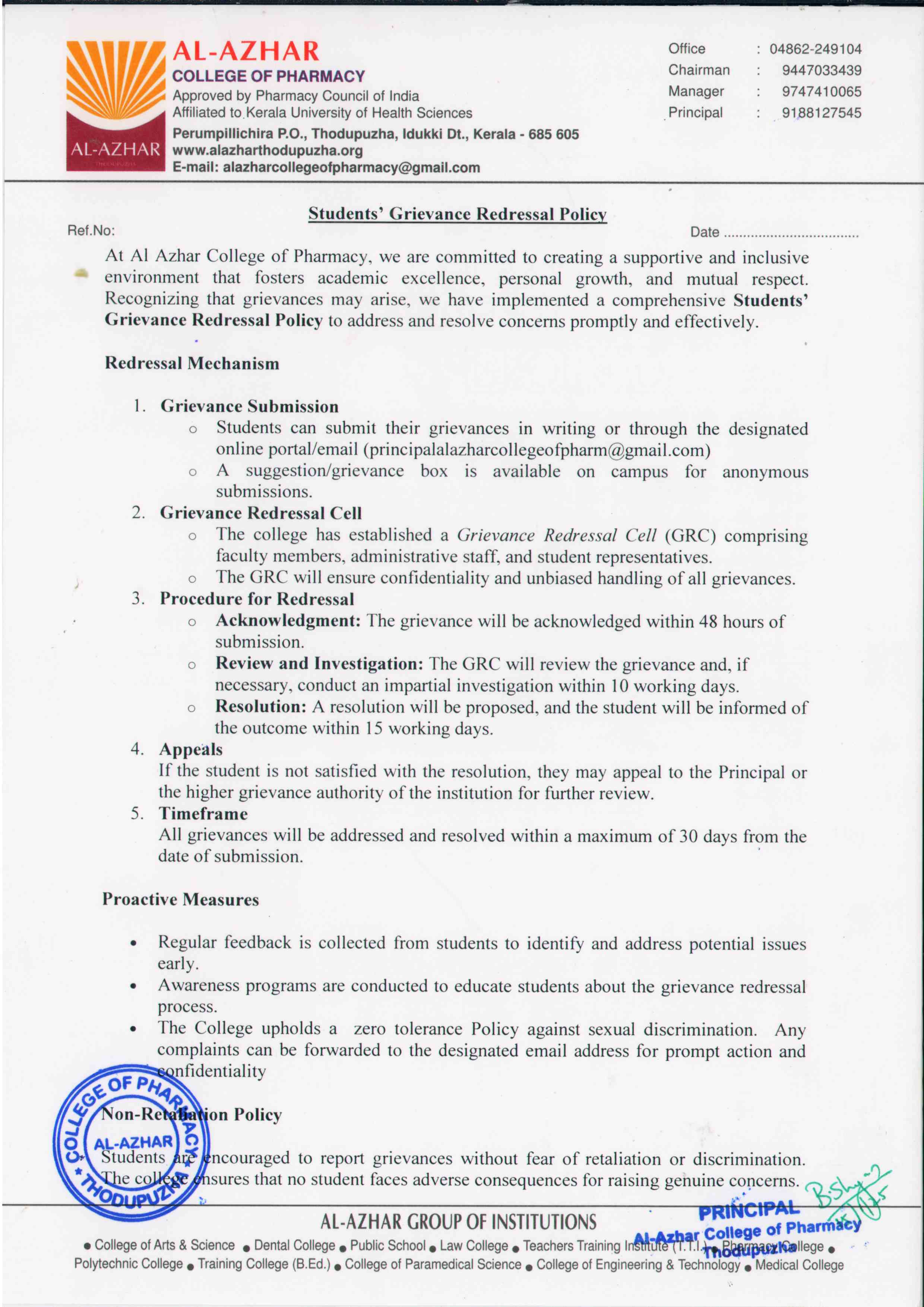 Students Grievance Redressal Policy